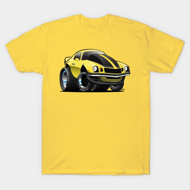 Seventies Classic American Muscle Car Cartoon in Yellow and Black T-Shirt by hobrath